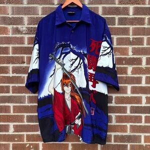 Vintage Anime men’s 2XL Rurouni Kenshin Sword AOP Buttonup Shirt ZAM